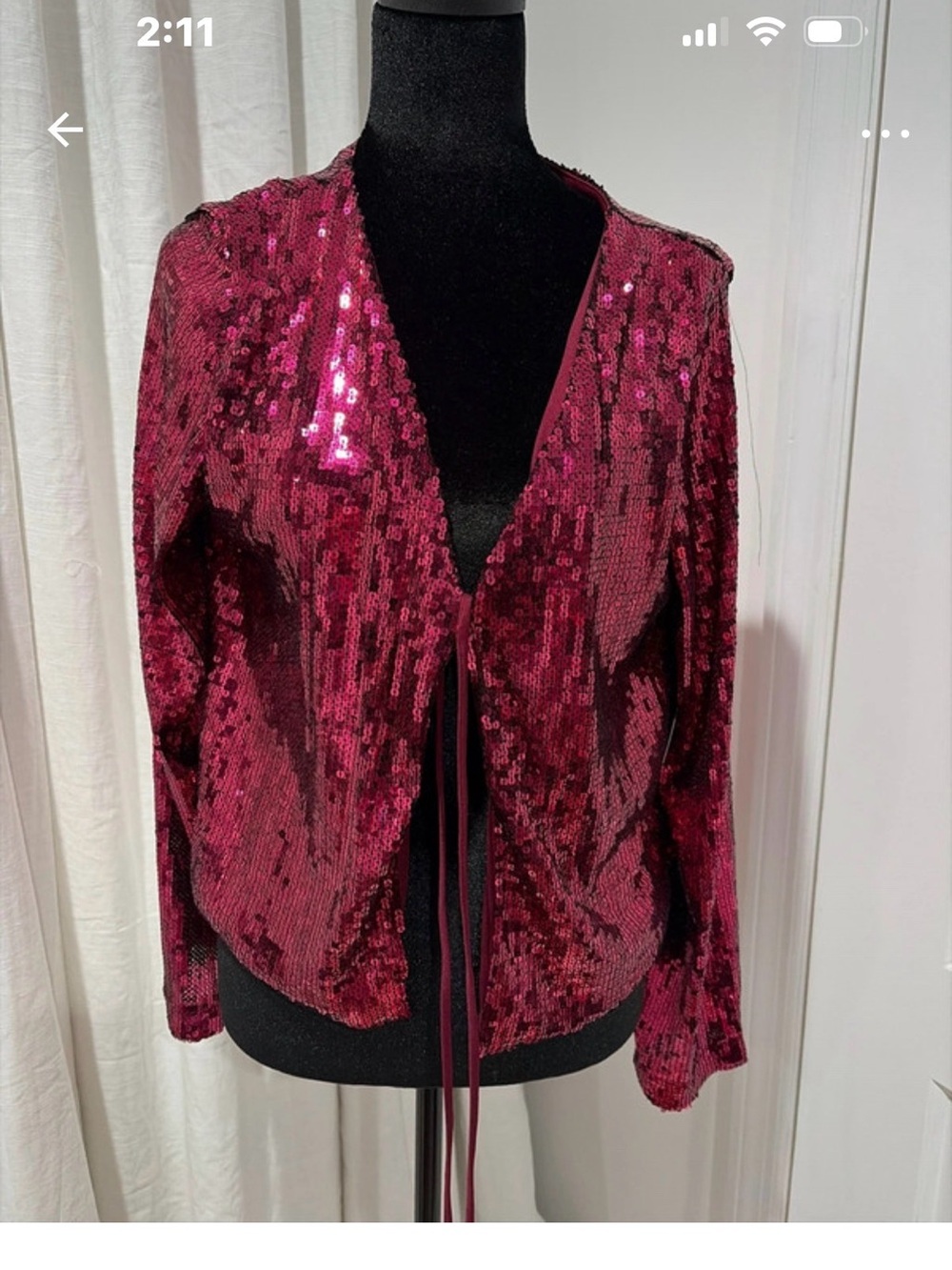 Express Fuchsia Sequin Tie-Front Blazer